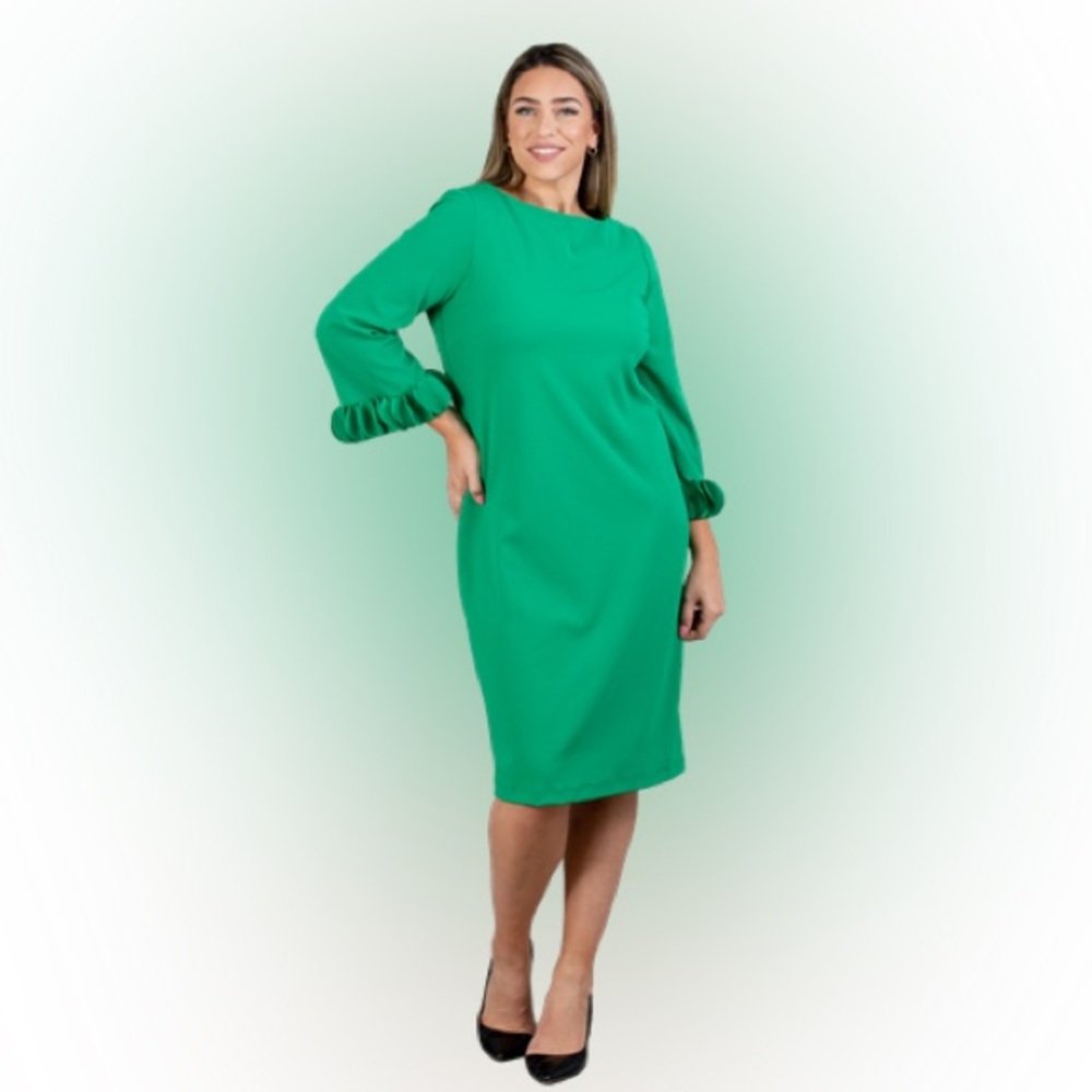 Allen Kay Long Sleeve Petal Cuff PlusSize Dress